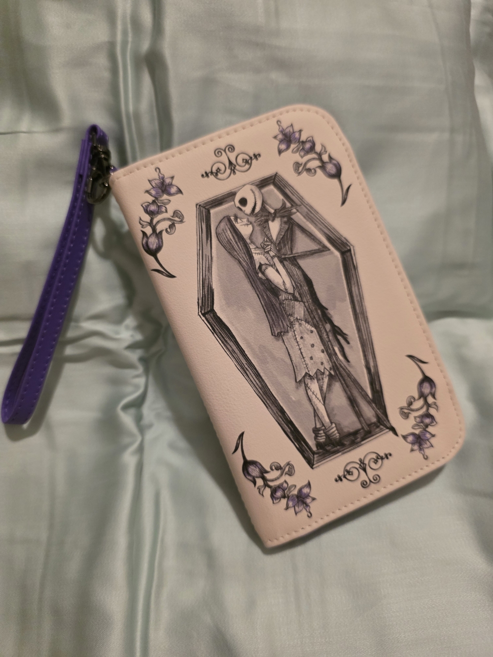 Disney Pink Wristlet Wallet with Purple Strap and Gothic Coffin Art